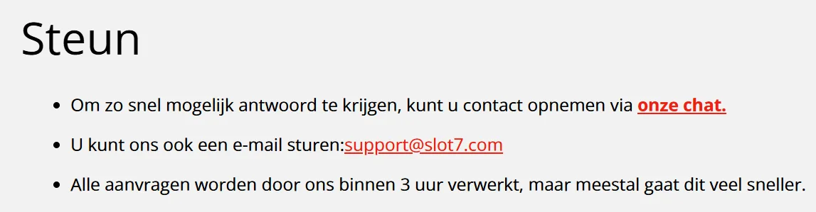 Klantenservice bij Slot7 – bereikbaar via live chat en e-mail